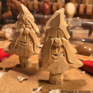 christmas trees carved out of wood